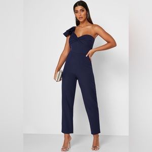 Little Mistress Navy One Shoulder Jumpsuit - Size 2